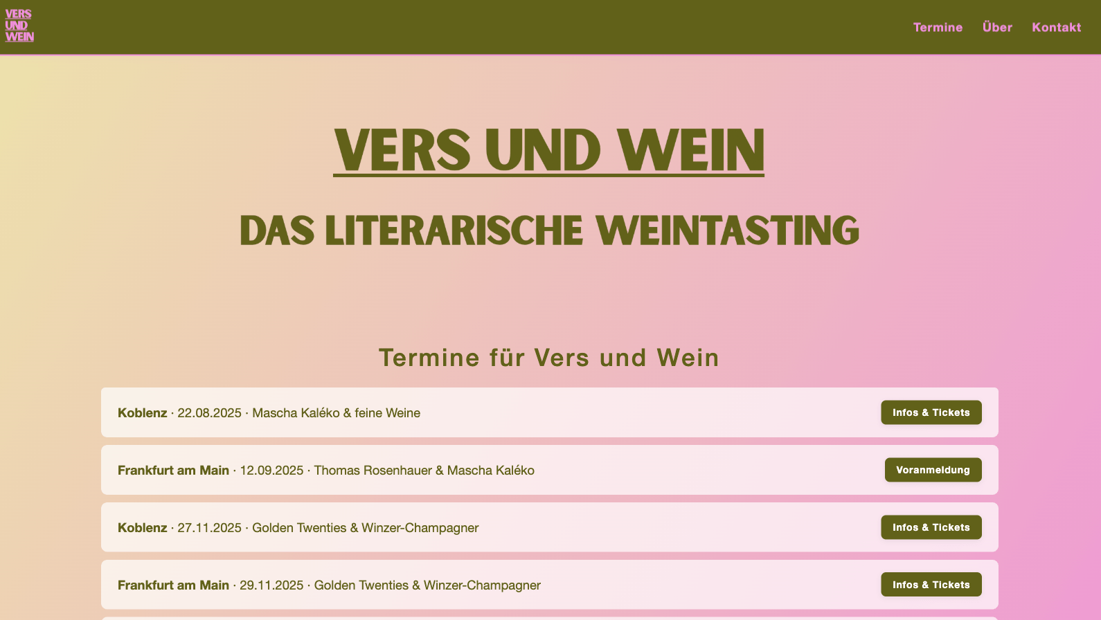 Vers & Wein – Frontpage